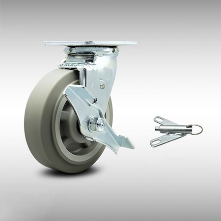 Service Caster 6 Inch SS Thermoplastic Rubber Caster with Ball Bearing and Brake/Swivel Lock SCC-SS30S620-TPRBF-TLB-BSL